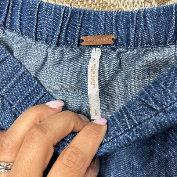 Free People Womens Tangled In Willows Off Shoulder Denim Playsuit Romper S - Picture 4 of 10